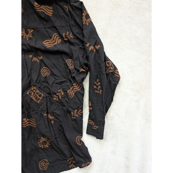 Vintage TravelSmith Black Tan Pattern Button Up Top Large L Womens - Picture 10 of 13